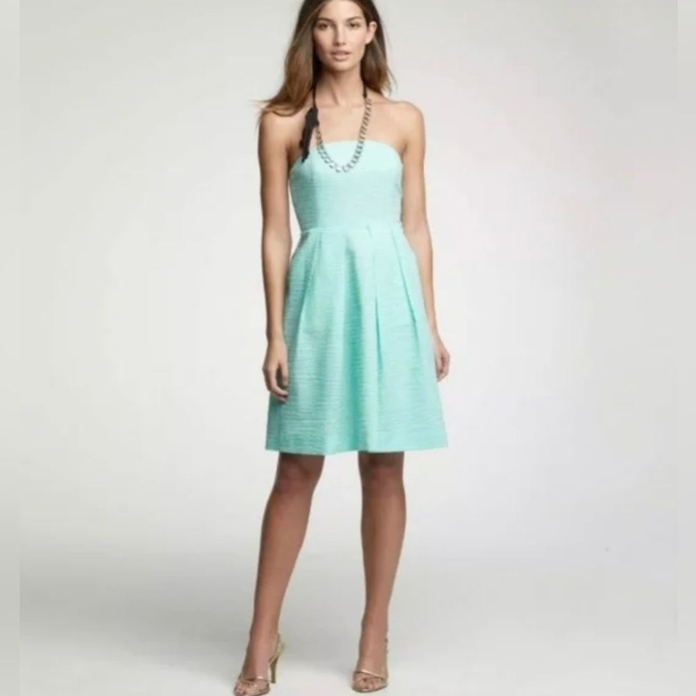 J.Crew Lorelei Mint Green Strapless Textured A-Line Dress 6P Garden Party Preppy